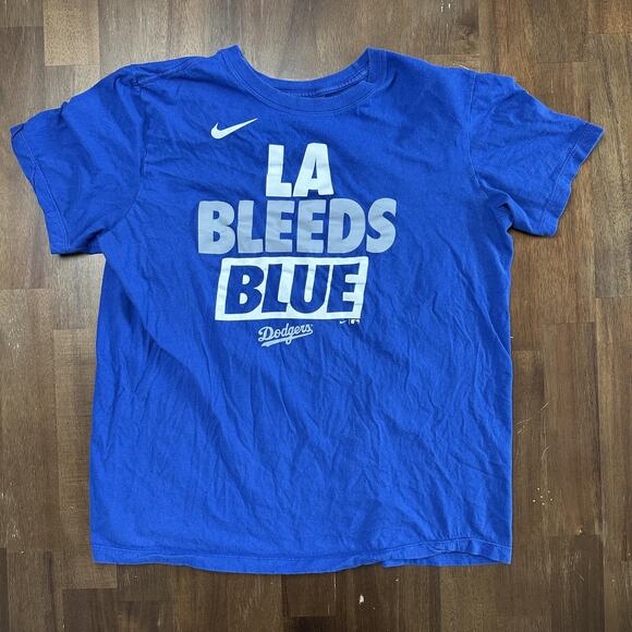 Los Angeles Dodgers Shirt Mens Large Blue MLB Baseball Nike Tee LA Bleeds Blue - Picture 2 of 8